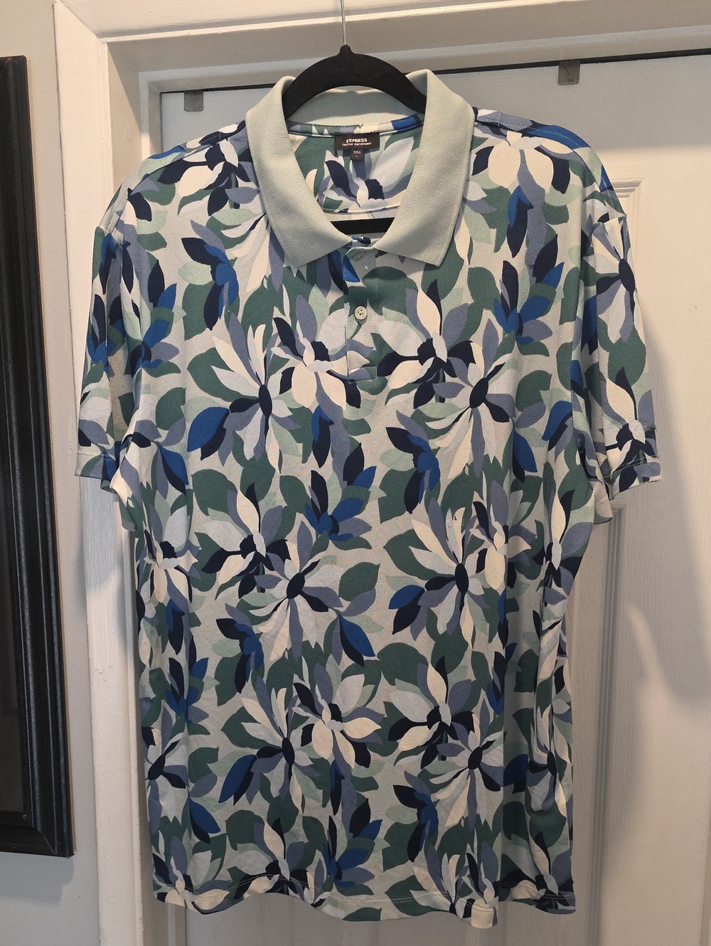 Express Men's Floral Polo in Blue, Green and White